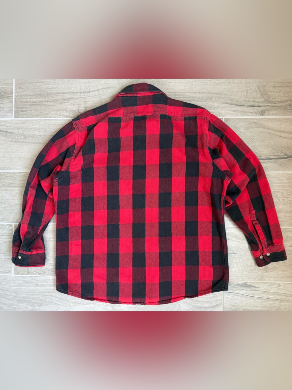Vintage 80s Sears Fieldmaster Mens XL Red Black Buffalo Plaid Flannel USA Cotton - Picture 3 of 5